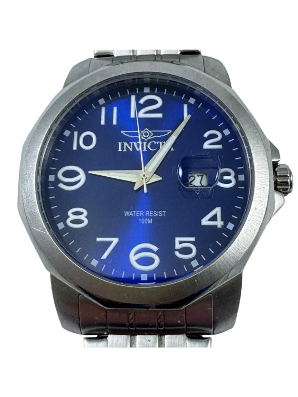 Invicta Quartz Wrist Watch 6607 Japan Movement Blue Face Stainless Steel Date